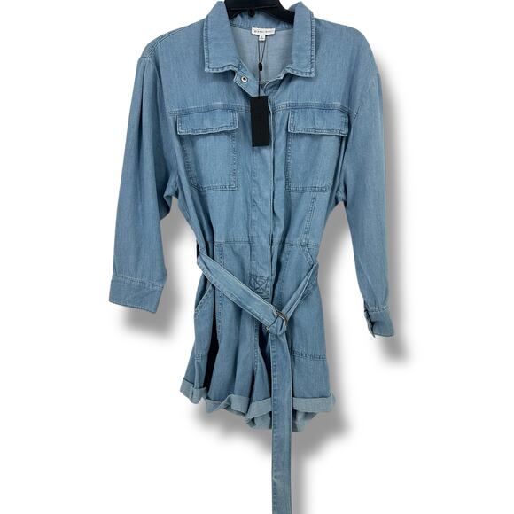 Gianni Bini Charlie Denim Button Down Long Sleeve Jean Romper Womens Size 2 - Picture 3 of 9